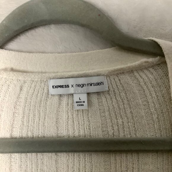 Express X Negin Mirsalehi Ribbed Knit Cardigan Women Large Ivory Cream 2 Button - Picture 4 of 8